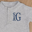 Load image into Gallery viewer, Personalized Gray Baby Outfit with Monogram Embroidered Newborn Romper and Hat Custom Initials Gift
