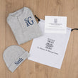 Load image into Gallery viewer, Personalized Gray Baby Outfit with Monogram Embroidered Newborn Romper and Hat Custom Initials Gift
