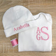 Load image into Gallery viewer, Personalized Baby Girl Initial and Name Sleeper with Hat – Custom Embroidered Newborn Outfit with Foldable Mittens and Footies – Baby Gift
