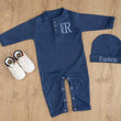 Load image into Gallery viewer, Personalized Baby Boy Outfit - Custom Newborn Coming Home Set with Hat - Monogrammed Gift
