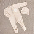 Load image into Gallery viewer, Personalized Baby Zipper Footie Embroidered Monogram Newborn and 0–3M Neutral Beige Baby Outfit
