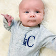 Load image into Gallery viewer, Personalized Gray Baby Outfit with Monogram Embroidered Newborn Romper and Hat Custom Initials Gift
