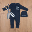 Load image into Gallery viewer, Personalized Baby Boy Outfit Embroidered Newborn Sleeper and Hat with Foldable Mittens and Footies
