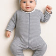 Load image into Gallery viewer, Striped Baby Romper &amp; Hat | Pima Cotton Newborn Outfit 0–3M | Footed Pajamas | Gender Neutral Gift
