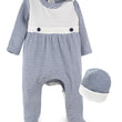Load image into Gallery viewer, Navy Striped Pima Cotton Baby Romper with Hat - Newborn Outfit
