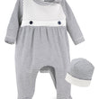 Load image into Gallery viewer, Newborn Striped Romper &amp; Hat Set | Pima Cotton Baby Outfit 0–3M | Soft Neutral Layette
