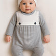 Load image into Gallery viewer, Newborn Striped Romper &amp; Hat Set | Pima Cotton Baby Outfit 0–3M | Soft Neutral Layette
