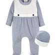 Load image into Gallery viewer, Navy Striped Pima Cotton Baby Romper with Hat - Newborn Outfit
