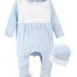 Load image into Gallery viewer, Personalized Pima Cotton Baby Footie Set Embroidered Name Newborn and 0–3M Luxury Soft Blue Baby Outfit
