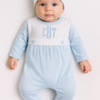 Load image into Gallery viewer, Personalized Pima Cotton Baby Boy Outfit Embroidered Newborn Sleeper and Hat Custom Monogram Light Blue Set

