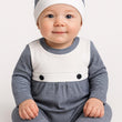 Load image into Gallery viewer, Navy Striped Pima Cotton Baby Romper with Hat - Newborn Outfit
