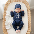 Load image into Gallery viewer, Personalized Newborn Sleeper with Name, Convertible Mittens &amp; Footie, Baby Pajamas with Hat, Custom Newborn Outfit
