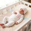 Load image into Gallery viewer, Personalized Baby Girl Initial and Name Sleeper with Hat – Custom Embroidered Newborn Outfit with Foldable Mittens and Footies – Baby Gift
