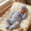 Load image into Gallery viewer, Personalized Pima Cotton Baby Sleeper with Name Monogram Newborn Footie Pajamas Convertible Mittens Baby Hat Set
