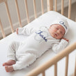 Load image into Gallery viewer, Personalized Baby Sleeper - Custom Embroidered Name Romper with Hat - Foldable Mittens &amp; Footies - NB–12M
