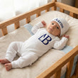 Load image into Gallery viewer, Personalized Baby Outfit Embroidered Newborn Sleeper and Hat with Foldable Mittens and Footies White Set
