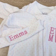 Load and play video in Gallery viewer, Personalized Pima Cotton Newborn Sleeper with Name or Initial Embroidered Baby Footie and Hat Coming Home Outfit
