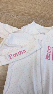 Personalized Pima Cotton Newborn Sleeper with Name or Initial Embroidered Baby Footie and Hat Coming Home Outfit
