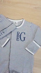 Personalized Pima Cotton Baby Sleeper with Name Monogram Newborn Footie Pajamas Convertible Mittens Baby Hat Set