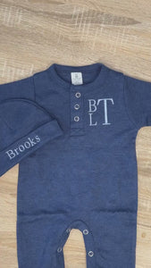 Personalized Newborn Romper with Name Embroidery Baby Boy Outfit Coming Home Set Custom Baby Shower Gift