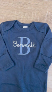 Personalized Baby Romper with Name Embroidery Convertible Mittens and Footies Optional Hat