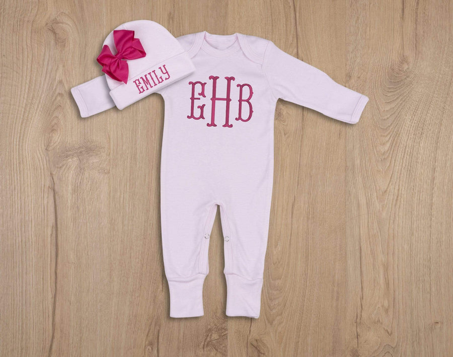Pink Sleeper with Monogram. Baby Girl Coming Home Outfit - La Maison du  Monogramme