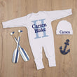 Load image into Gallery viewer, White baby boy sleeper with full name embroidery
