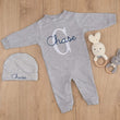 Load image into Gallery viewer, Baby boy gray sleeper first name embroidery
