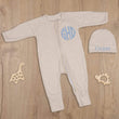 Load image into Gallery viewer, Beige newborn boy coming home outfit with zipper
