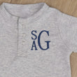 Load image into Gallery viewer, Grey sleeper with monogram: close-up
